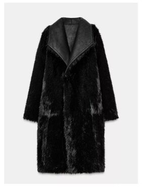 NWOT Zara Woman Bloggers Fav REVERSIBLE DOUBLE FACED FAUX FUR COAT Black Size M